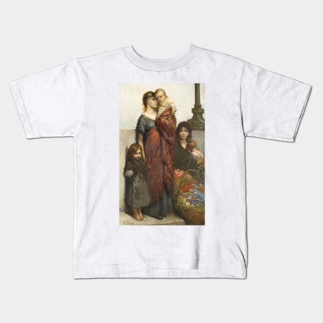 Flower Sellers of London by Gustave Dore Kids T-Shirt by Classic Art Stall